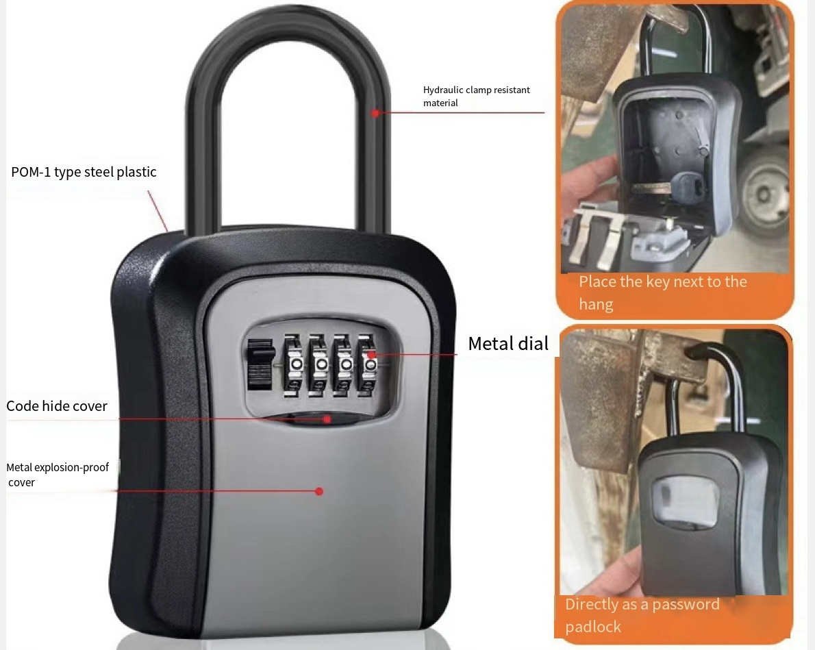 Waterproof Hanging Lock Box for Door keys with 4 Digits Code with Shackle for door knob