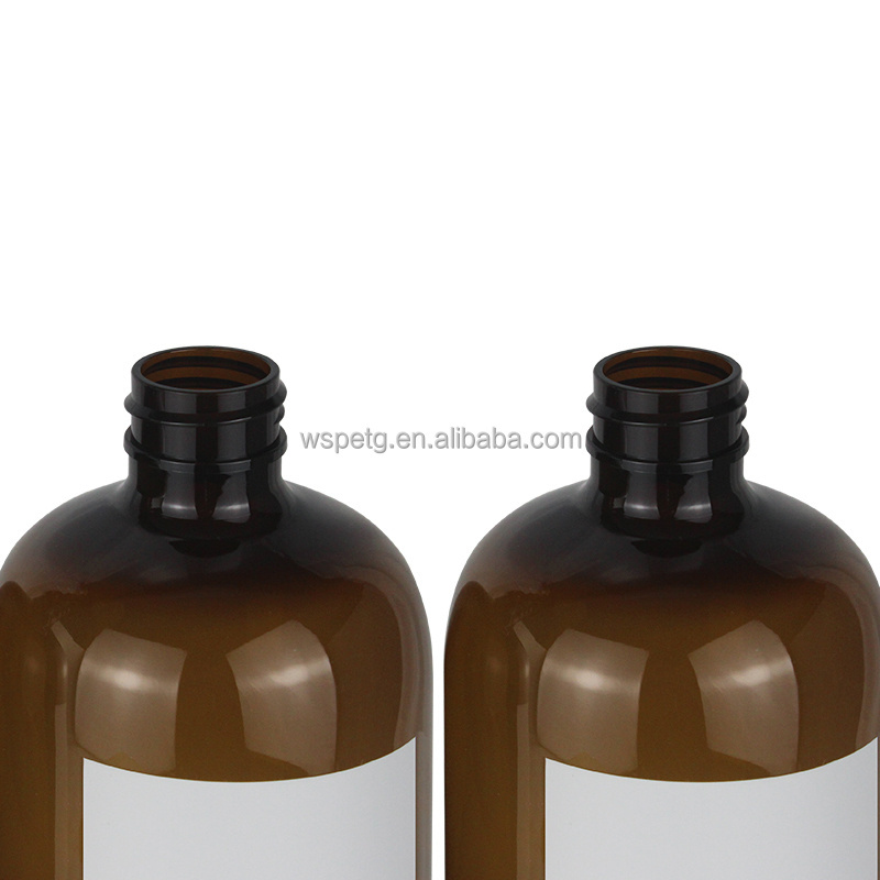 customized 28/410mm Hot sale PET brown plastic empty bottle 600ml, body wash shampoo conditioner bottle dimensions