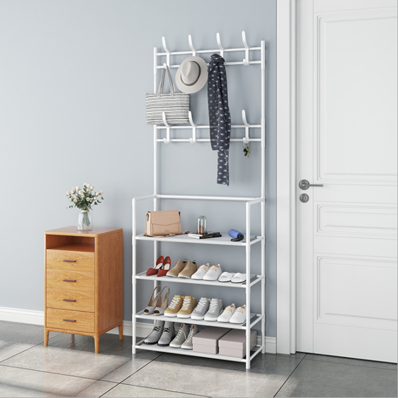 Wholesale Multifunctional Removable 16 Hooks And 3-tier Shoe Stand Hallway Shoe Rack