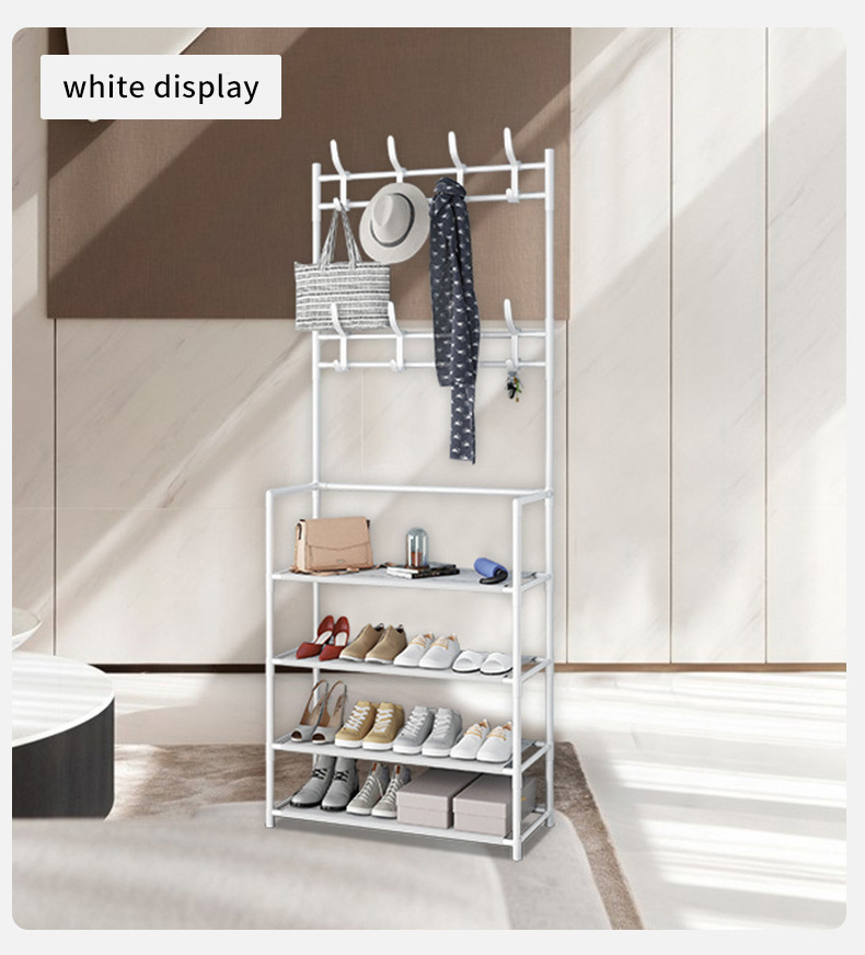 4 Tier Standing Metal Entrance Hall Coat Shoe Clothes And Hat Hanger Rack Storage Stand Shelf Shelves