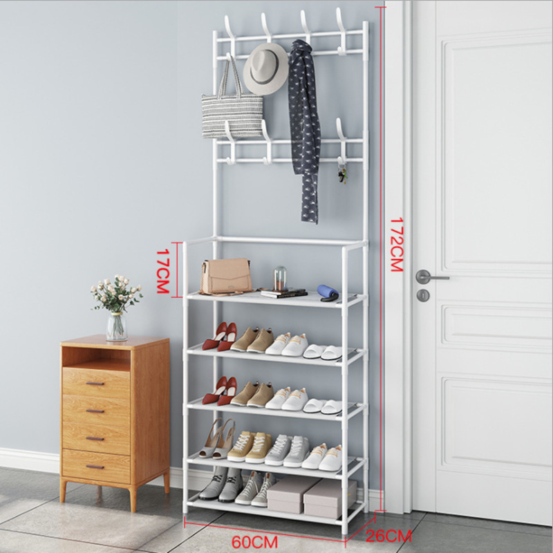 Home Shoe Rack With Coat Rack Hooks Double Row Hook Design Metal Coat Stand