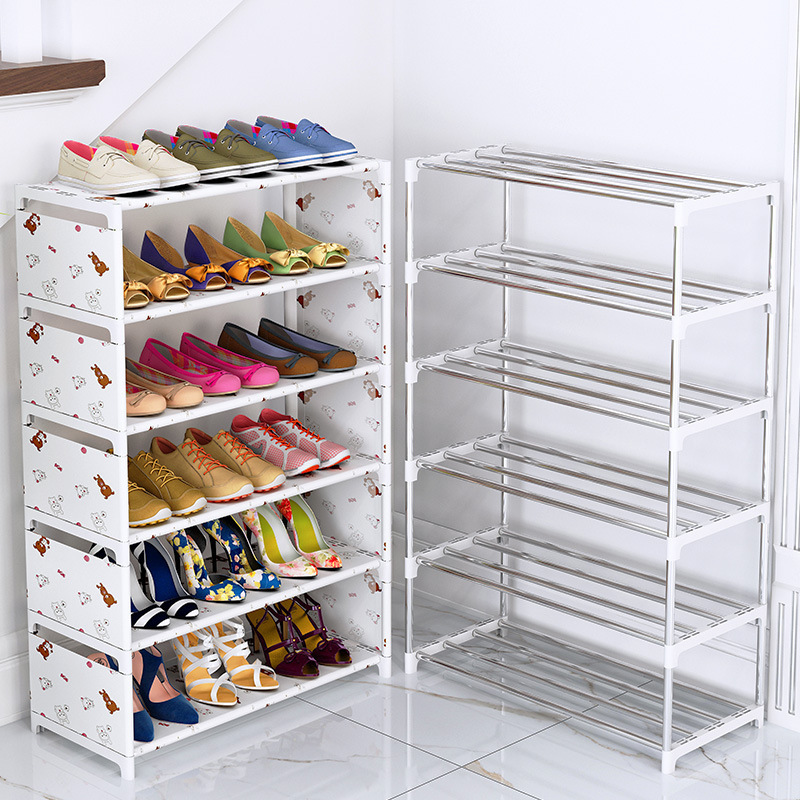 Folding Metal Shoe Racks Multilayer Non Woven Fabric Combination Dustproof Simple Shoes Shelf Storage Cabinet