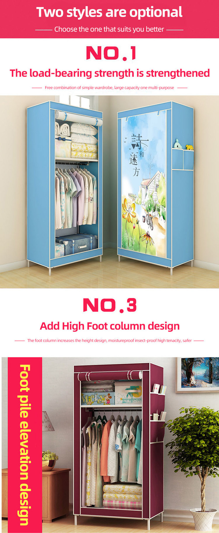 Folding Canvas Wardrobe Assemble Wardrobes Foldable Clothes Cabinet Portable Fabric Wardrobe Closet Organizer