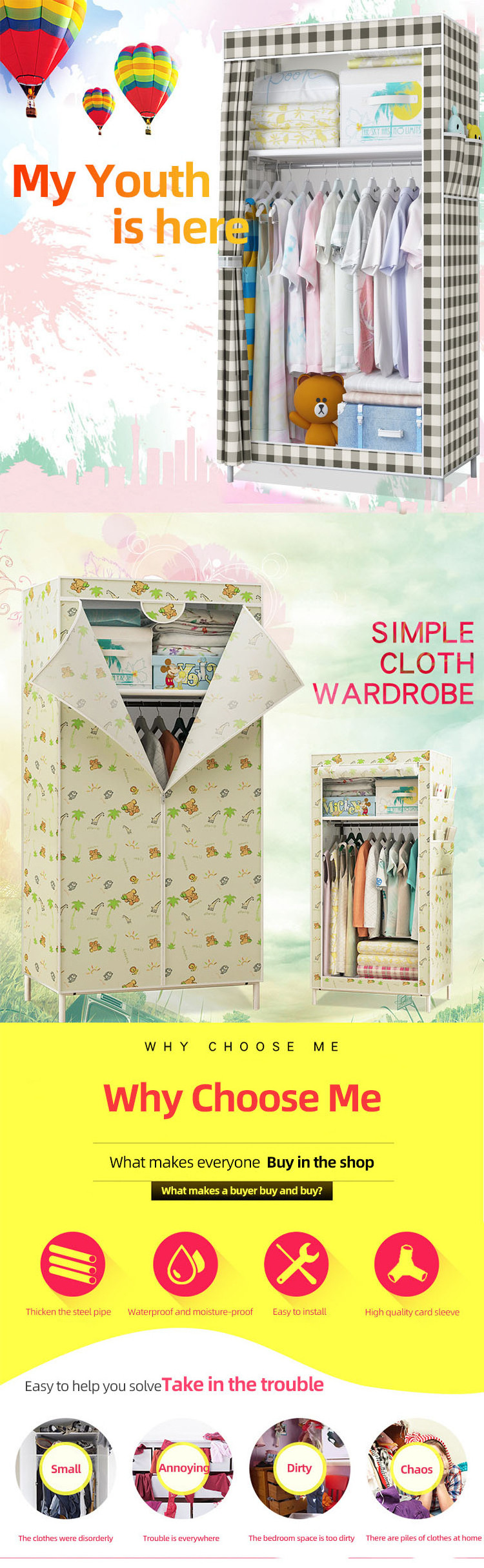 Folding Canvas Wardrobe Assemble Wardrobes Foldable Clothes Cabinet Portable Fabric Wardrobe Closet Organizer