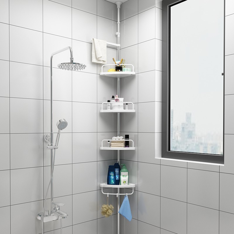 The shelf stainless steel telescopic pole tops the heaven and earth and the storage rack of toiletries are free of punching