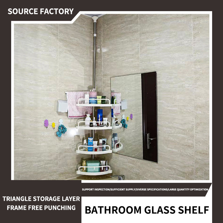 The shelf stainless steel telescopic pole tops the heaven and earth and the storage rack of toiletries are free of punching