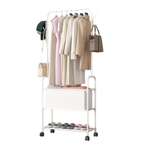 Simple coat rack floor to ceiling indoor hanger bedroom clothes double rod rack household drying rack