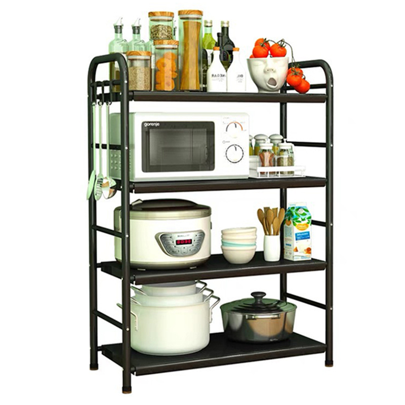 Kitchen Bakers Rack with Storage Cabinet Microwave Stand Spice Pots and Pans Utility Organizer Shelf Metal Frame