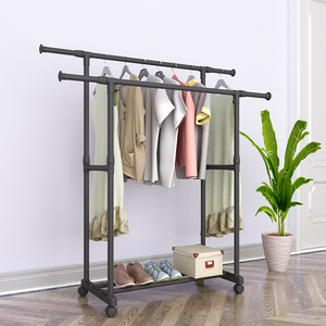 Single Adjustable Rod Freestanding Clothing Metal Rack with Lower Storage Shelf