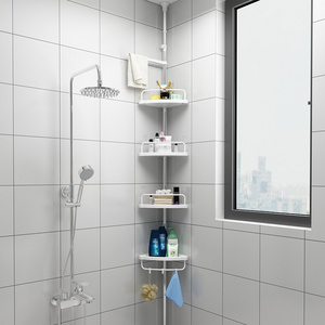 Non-punched toilet bathroom shelf retractable stainless steel tripod multi-functional floor storage shelf