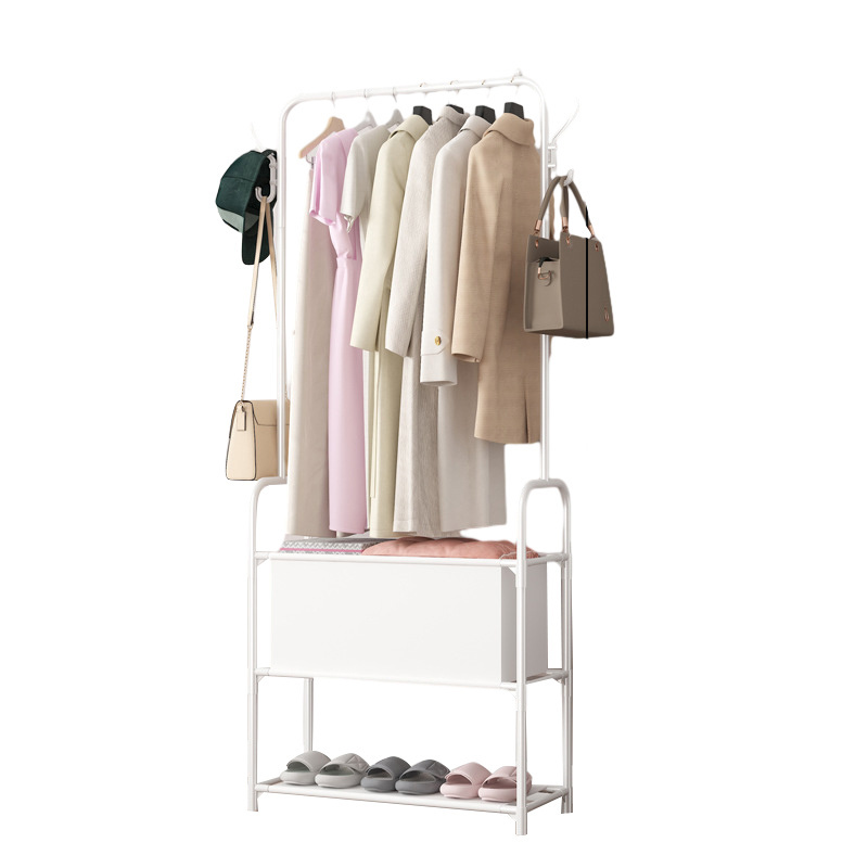 Simple coat rack floor to ceiling indoor hanger bedroom clothes double rod rack household drying rack