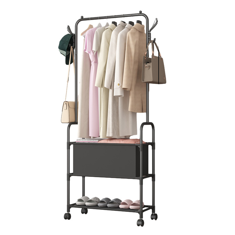 Simple coat rack floor to ceiling indoor hanger bedroom clothes double rod rack household drying rack