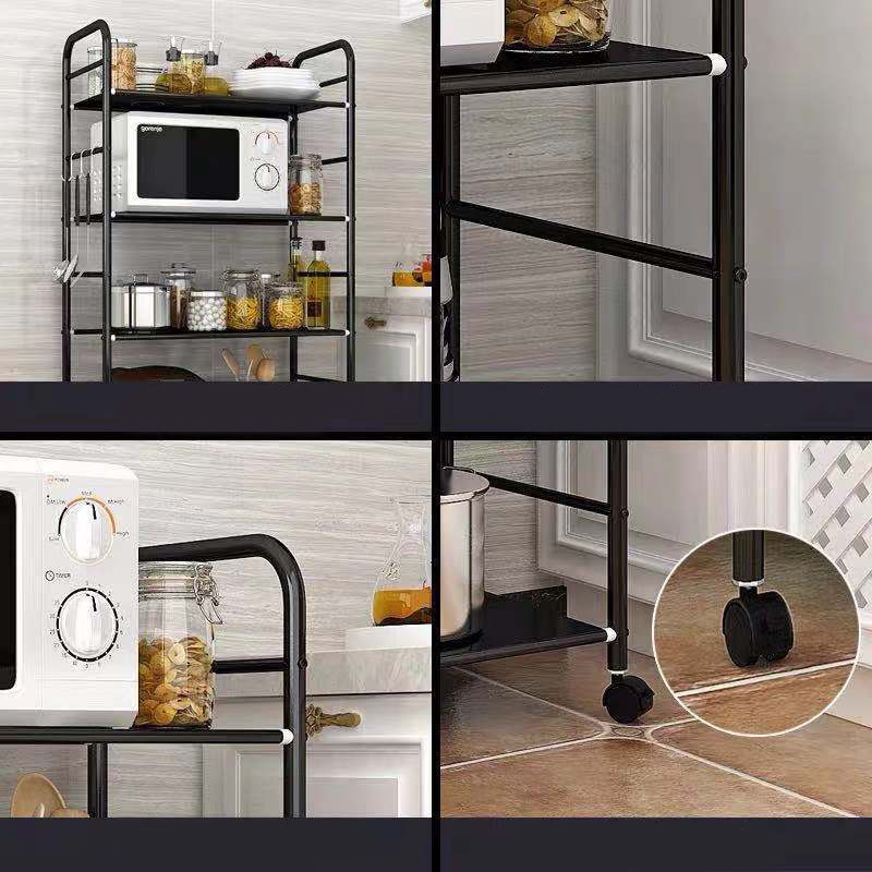 Kitchen Bakers Rack with Storage Cabinet Microwave Stand Spice Pots and Pans Utility Organizer Shelf Metal Frame