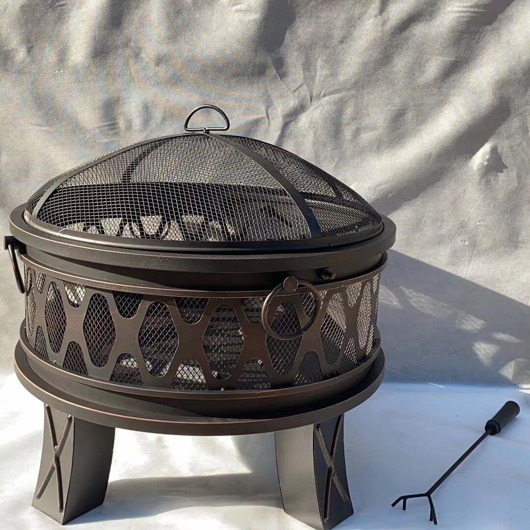 OUTDOOR CAMPING TRAVEL 26 INCH STEEL ROUND ANTIQUE BRONZE  IRON WOOD BURNING FIRE PITS