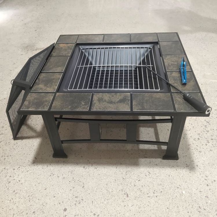 Square Steel Wood Burning Fire Pit Table Ceramic Tabletop Fire Pits