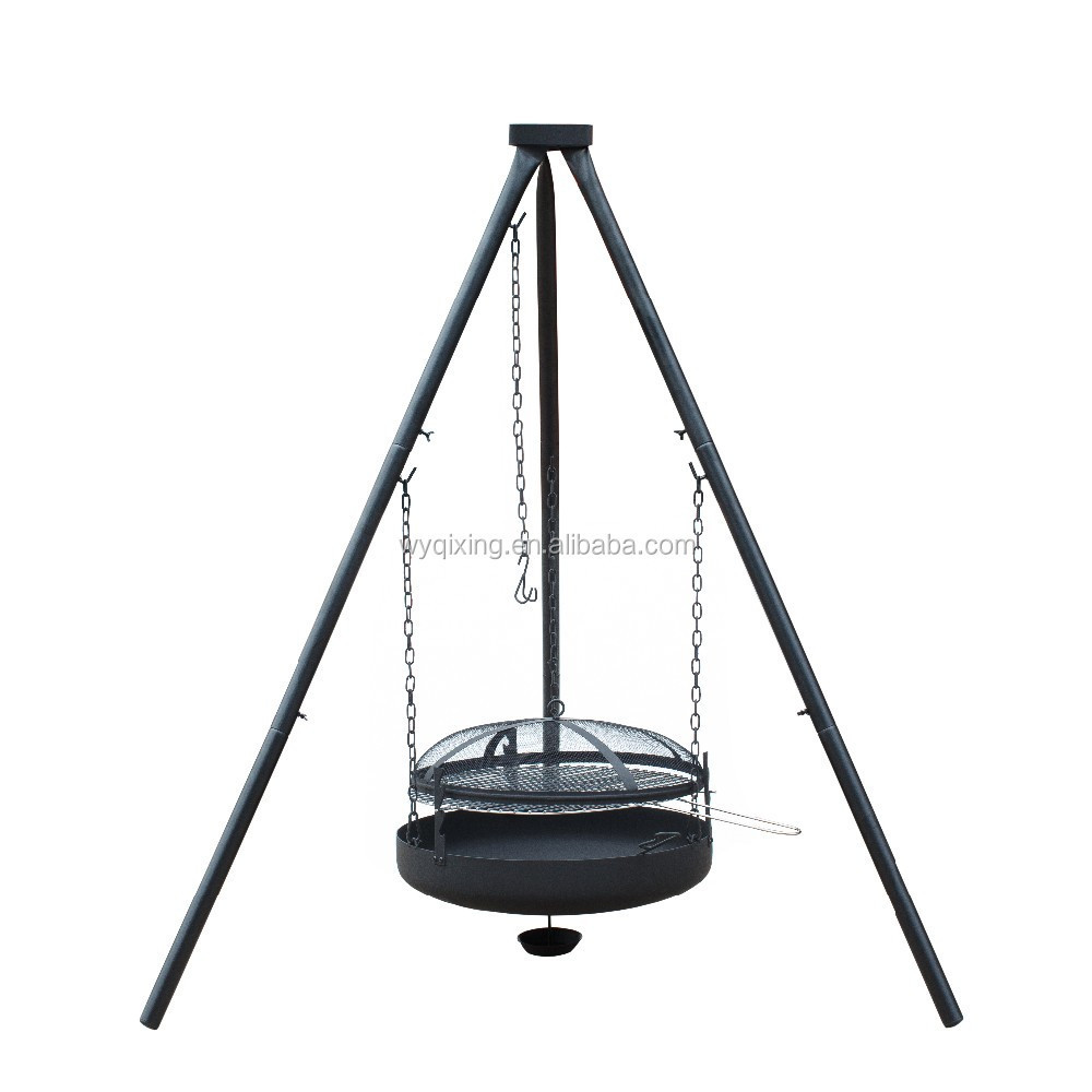 QXFP-006a simple tripod outdoor camping hanging furnace fire pit bbq grill