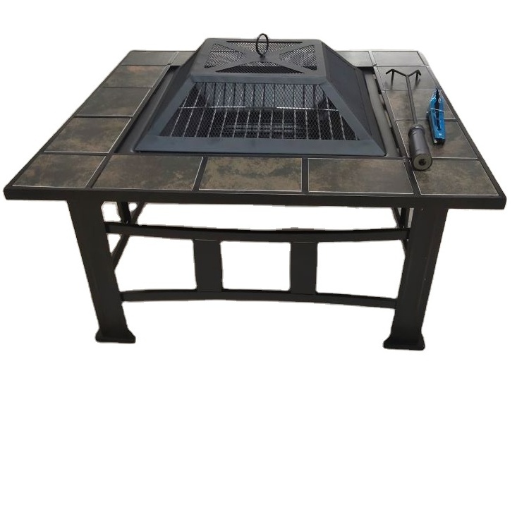 Square Steel Wood Burning Fire Pit Table Ceramic Tabletop Fire Pits