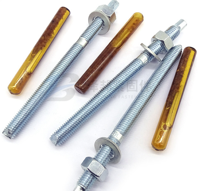 Resin Capsule Adhesive Chemical Anchor nuts &spring wisher Stainless steel 304 316 Full threaded rod stud Chemical bolt  Anchor