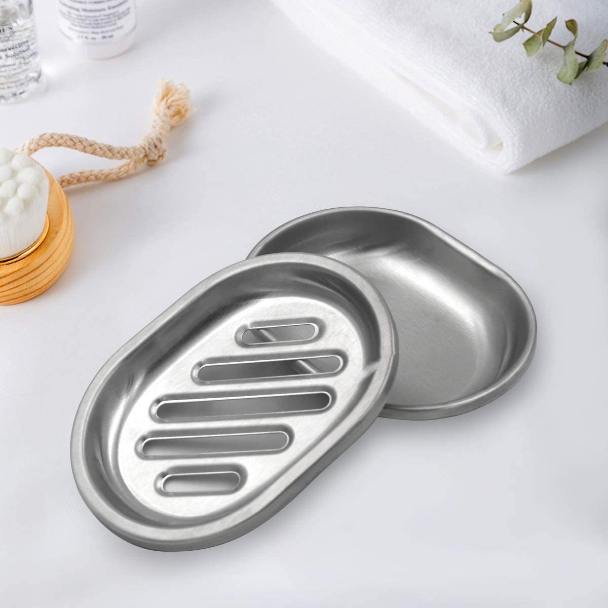 Double Layers Stainless Steel Soap Dish Holder with Draining Tray, Shower Soap Dishes for Bathroom