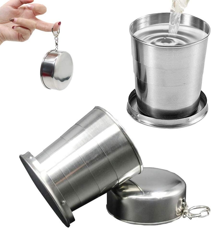 Different Capacity Stainless Steel Folding Drinking Cups,Camping Collapsible Cups for Outdoor Travel