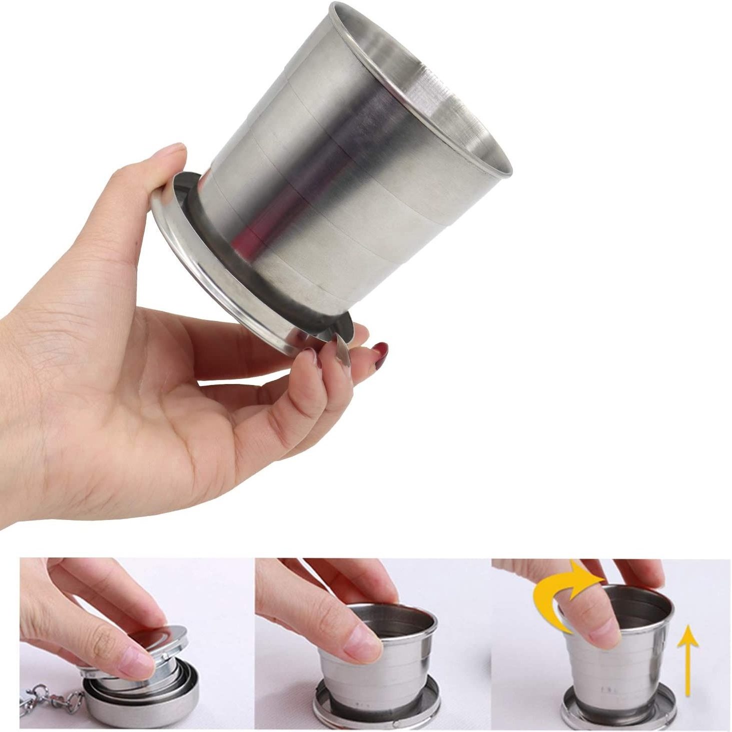 Different Capacity Stainless Steel Folding Drinking Cups,Camping Collapsible Cups for Outdoor Travel