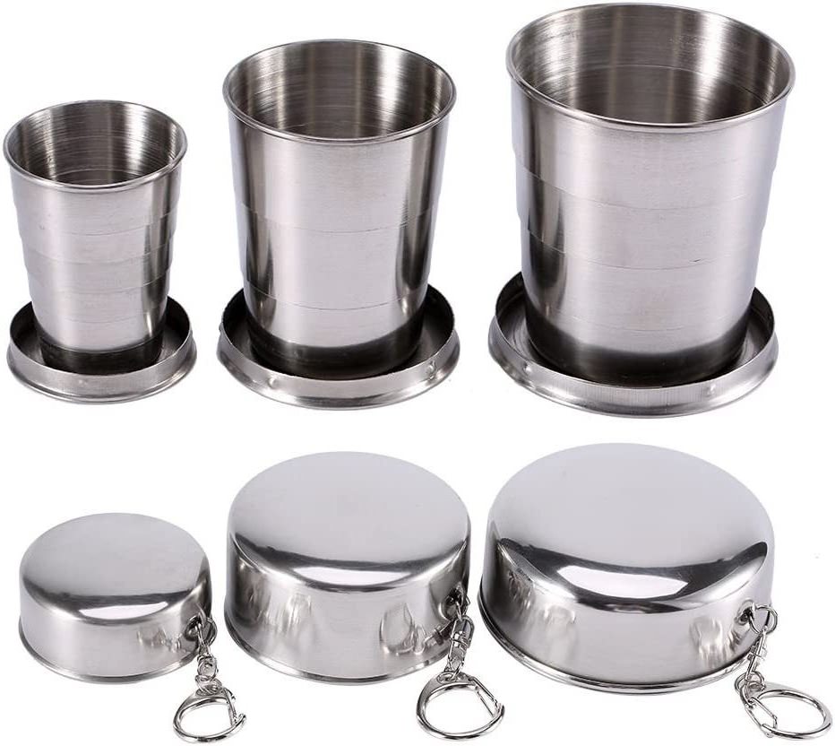 Different Capacity Stainless Steel Folding Drinking Cups,Camping Collapsible Cups for Outdoor Travel