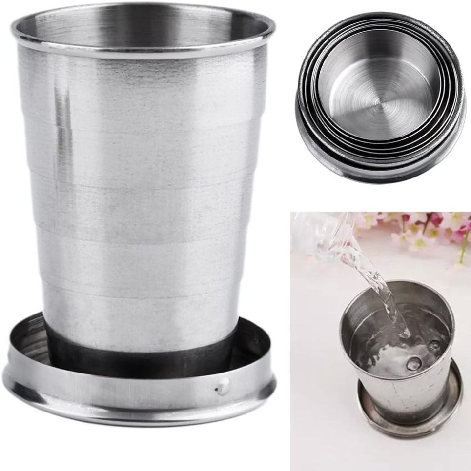 Different Capacity Stainless Steel Folding Drinking Cups,Camping Collapsible Cups for Outdoor Travel