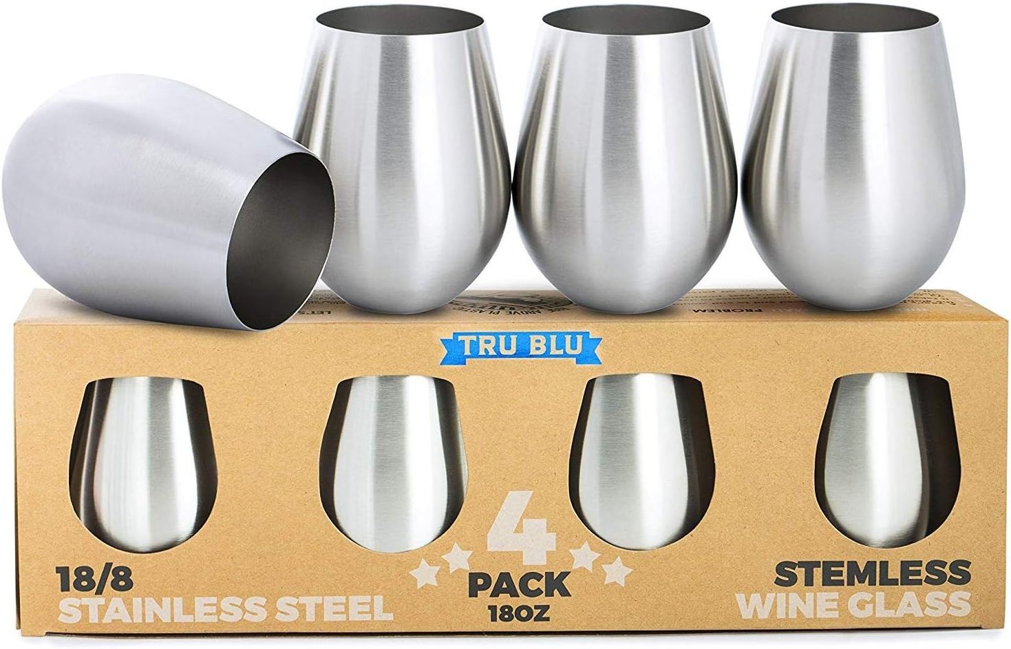 Stainless Steel Wine Glasses Cup- Elegant Stemless Goblets (18 oz) - Unbreakable, Shatterproof Metal Drinking Tumblers