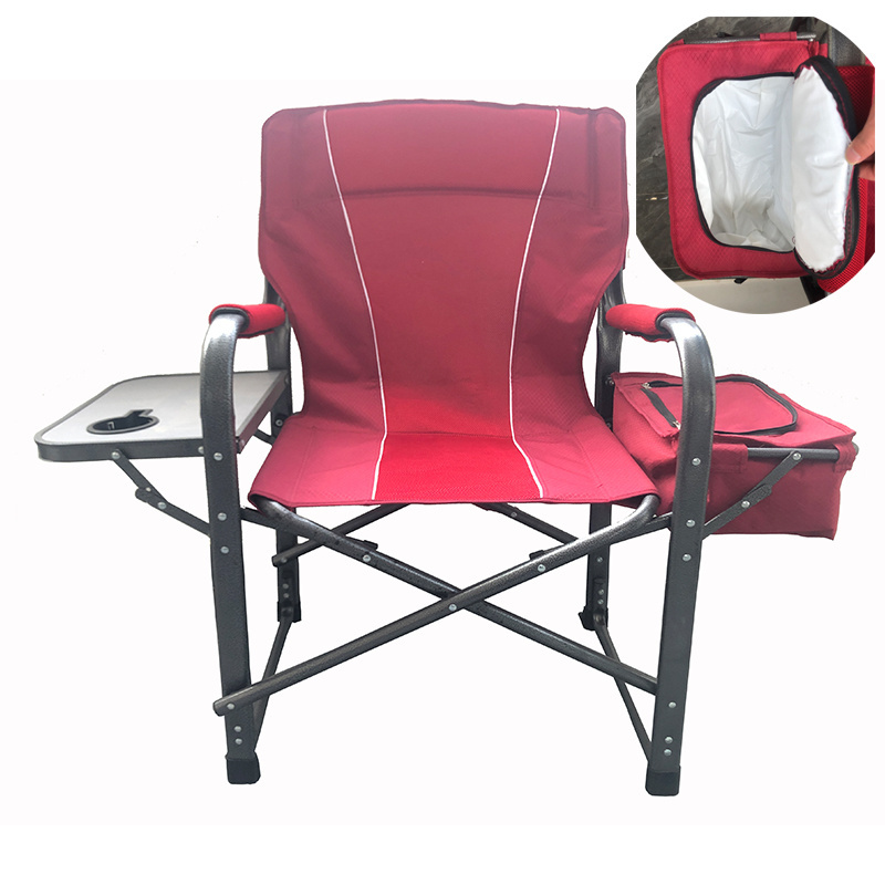 Portable Outdoor pink big size flat tube folding director Chairs with cooler bag Padded Armrests