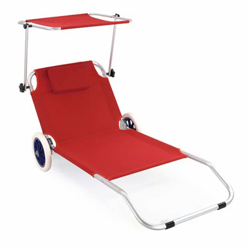 outdoor furniture portable folding beach chair with wheel and sunshade