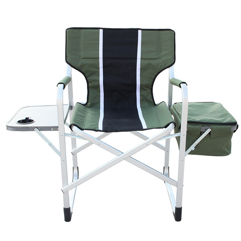 luxury camping compact director chair extra wide with cooler bag and table