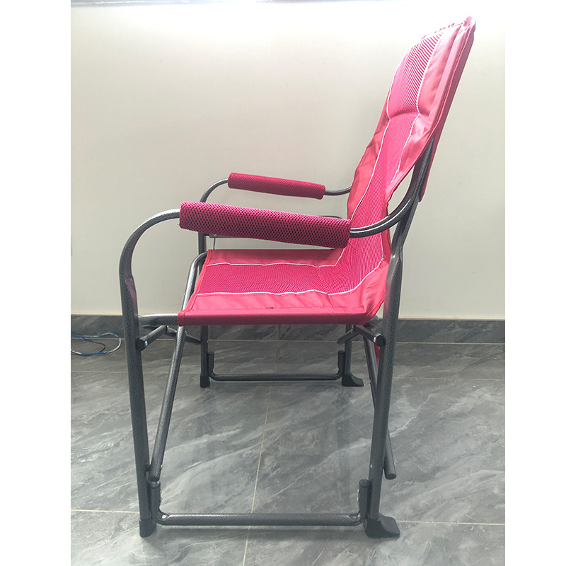 Portable Outdoor pink big size flat tube folding director Chairs with cooler bag Padded Armrests