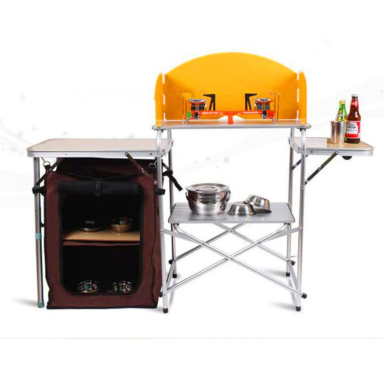 windscreen camp cooking folding table camping kitchen table with cupboard