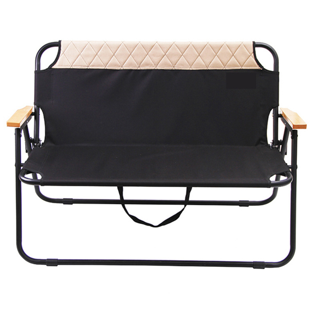 steel tube foldable compack reclining camping chair double seat beach chair with wooden armrest