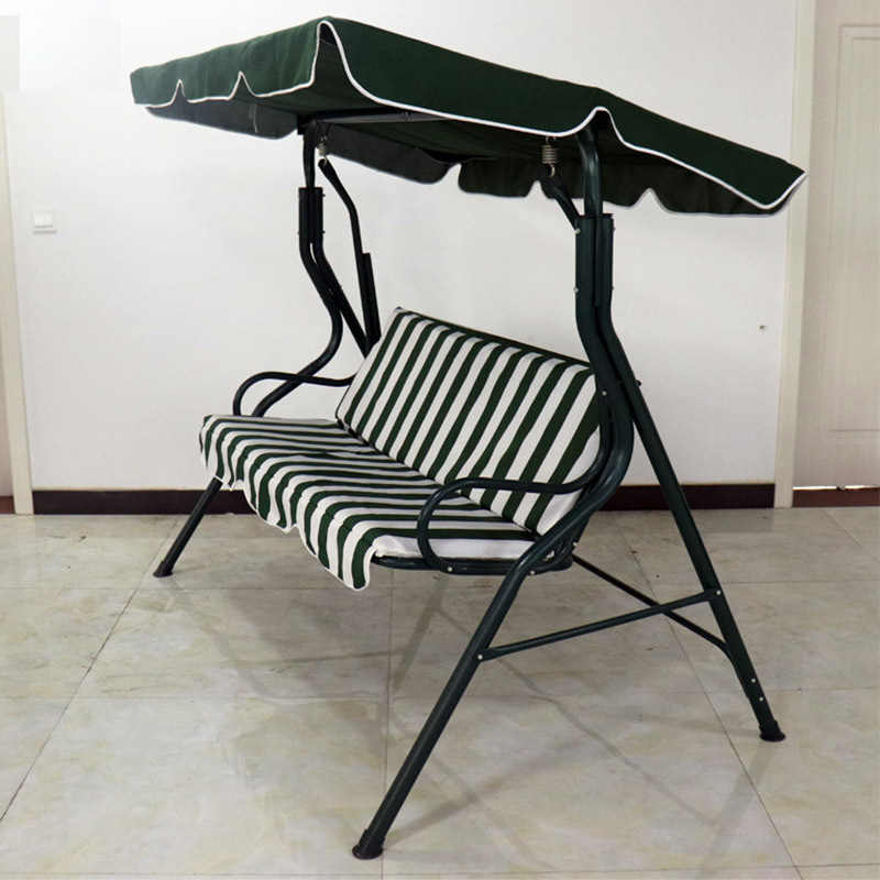 waterproof outdoor patio 3 seat adult garden steel hanging iron swing chair with stripe cushion and canopy