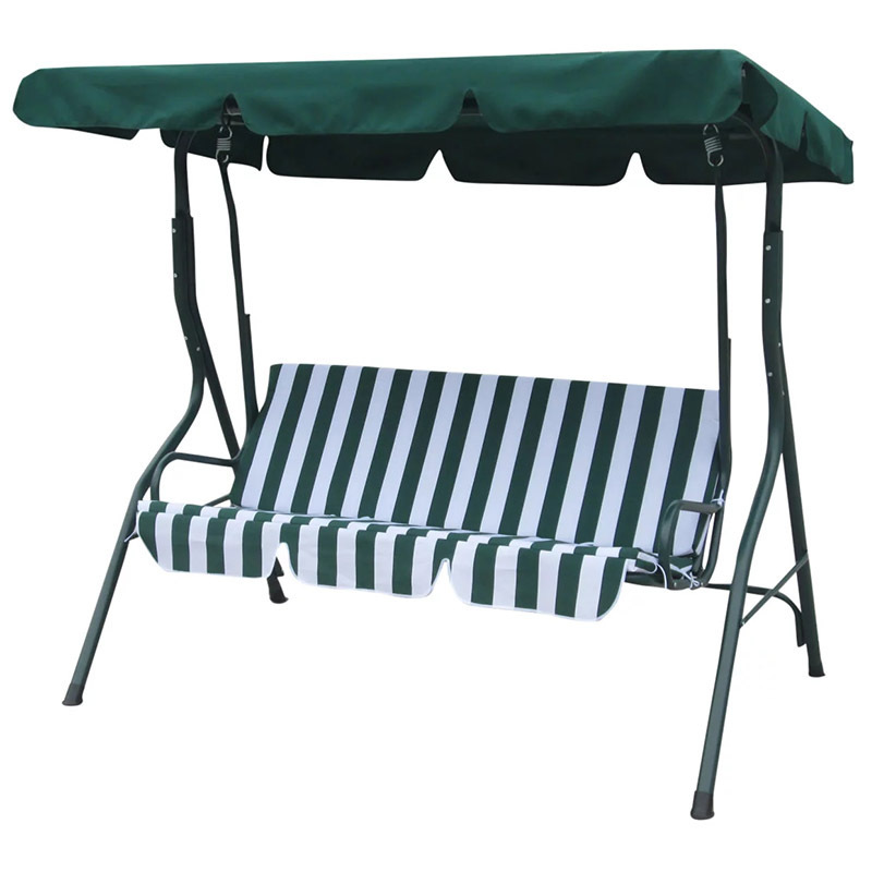 waterproof outdoor patio 3 seat adult garden steel hanging iron swing chair with stripe cushion and canopy