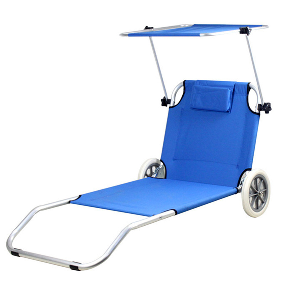 outdoor furniture portable folding beach chair with wheel and sunshade