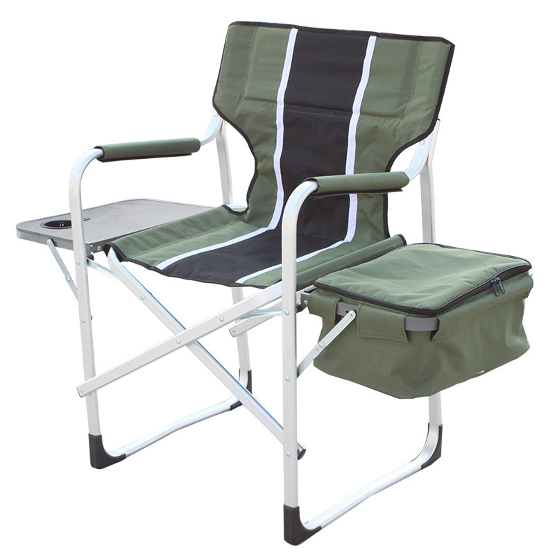 luxury camping compact director chair extra wide with cooler bag and table