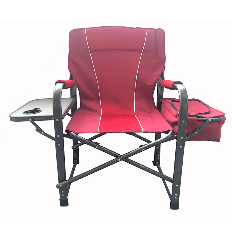 Portable Outdoor pink big size flat tube folding director Chairs with cooler bag Padded Armrests