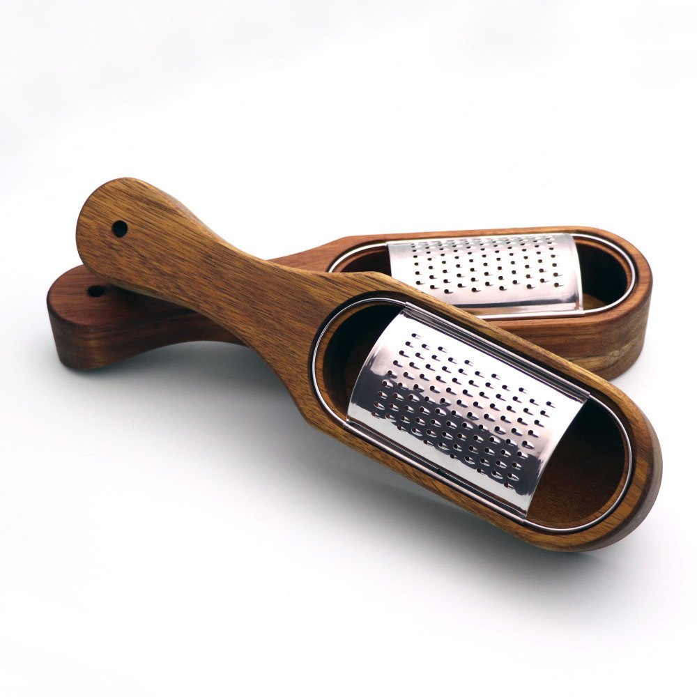 Kitchen stainless steel tools wooden cheese grater vegetable chopper with storage container