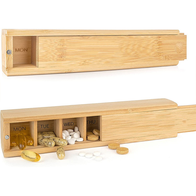 New design bamboo pill cases storage pill box dispenser boxes perfect for viyamins and supplements