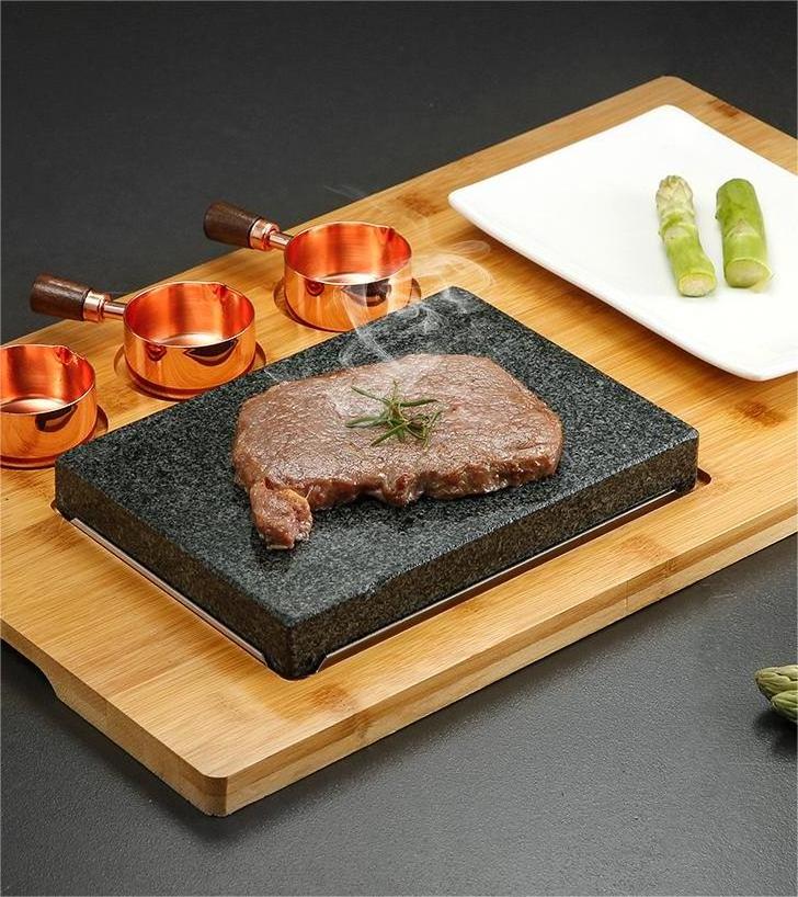 Popular kitchen steak stone hot cooking sets bbq grill lava basalt rock indoor bbq