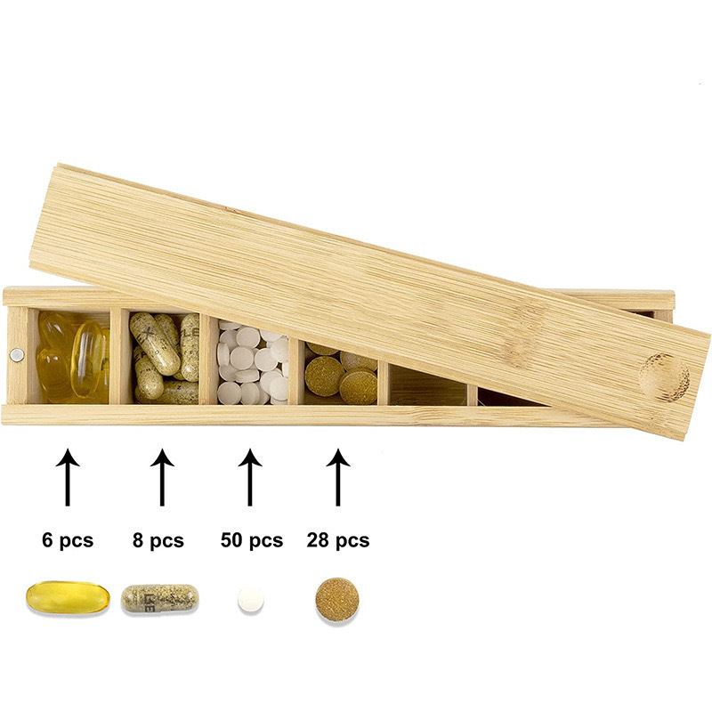 New design bamboo pill cases storage pill box dispenser boxes perfect for viyamins and supplements