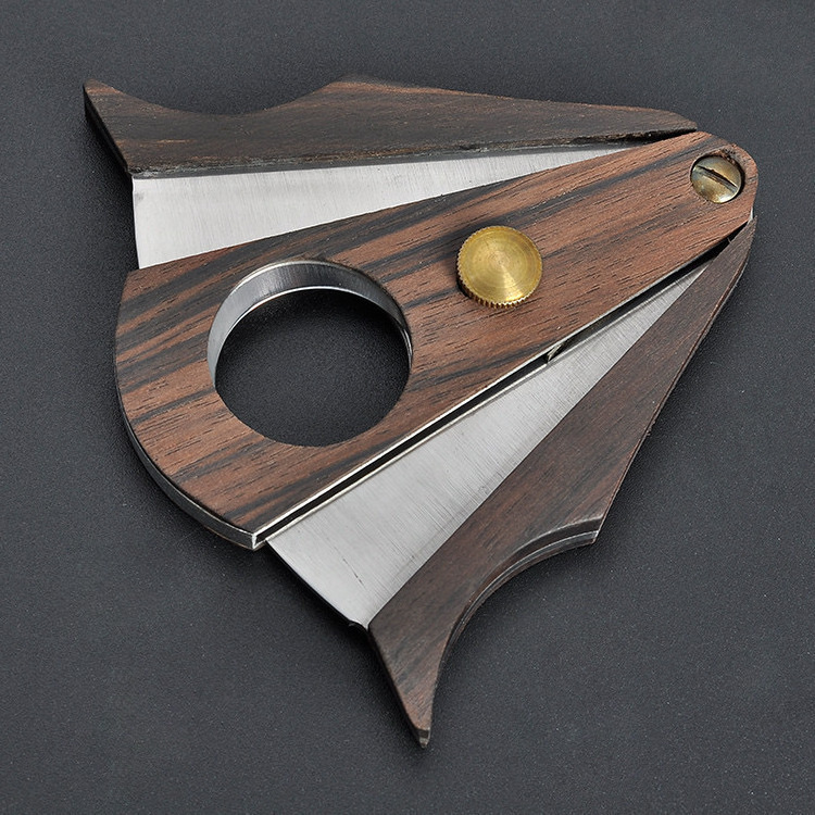 Wholesale free custom high quality double blade walnut cigar cutter cigar scissors special smoking tools