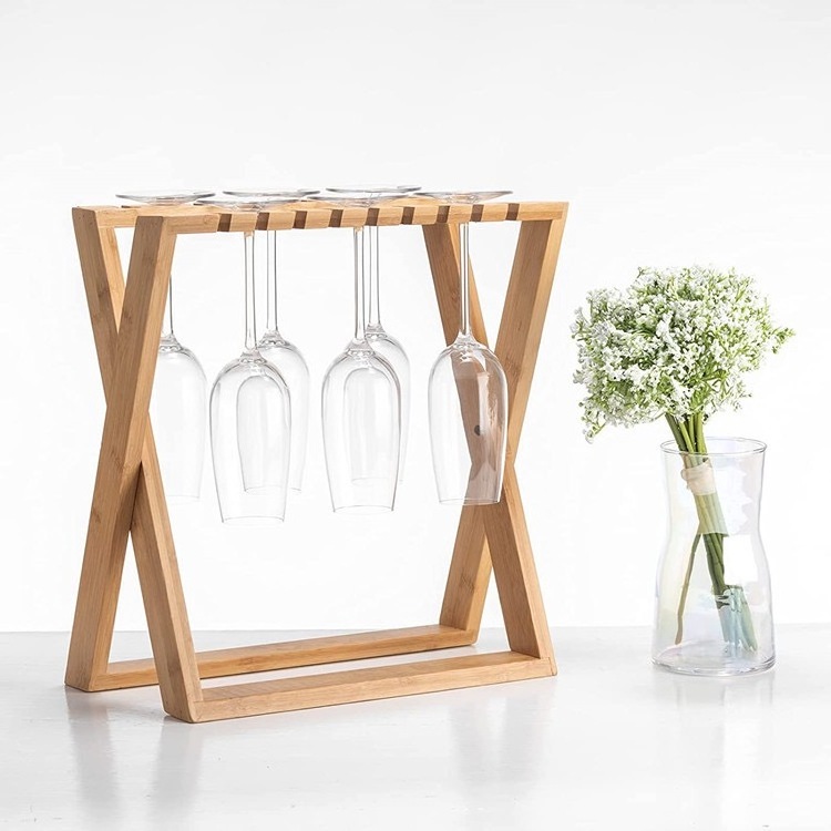 Free standing holder home party wine glass shelf rack hanging tall upside down