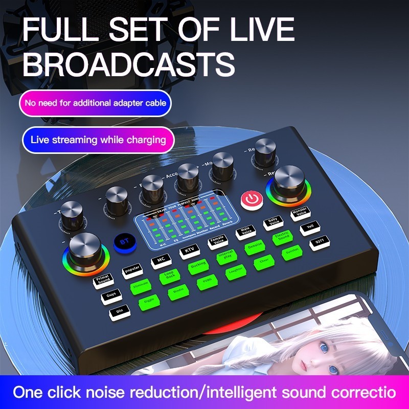 Podcast soundcard with XLR Condenser Microphone for Record Studio Recording Youtuber Streaming 48V Sound Cards