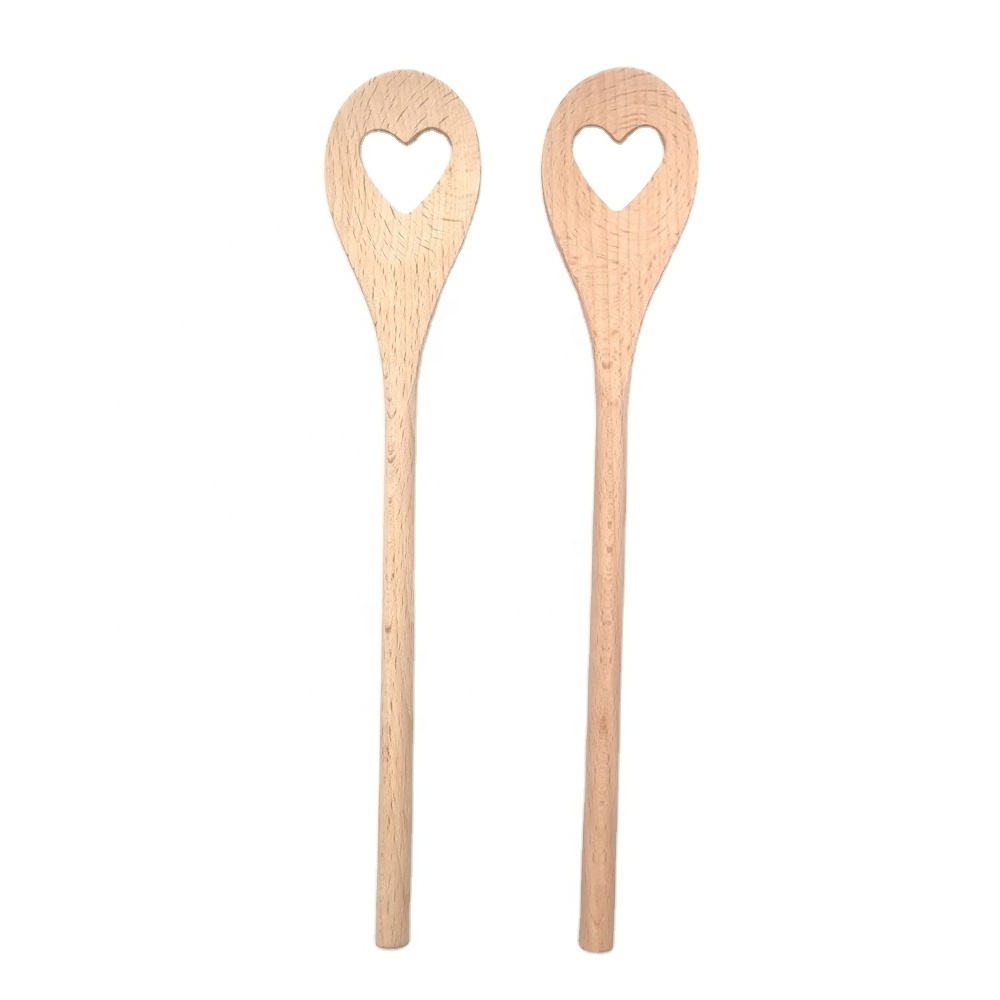 beech wooden heart shape slotted cooking tools utensil kitchen spoons