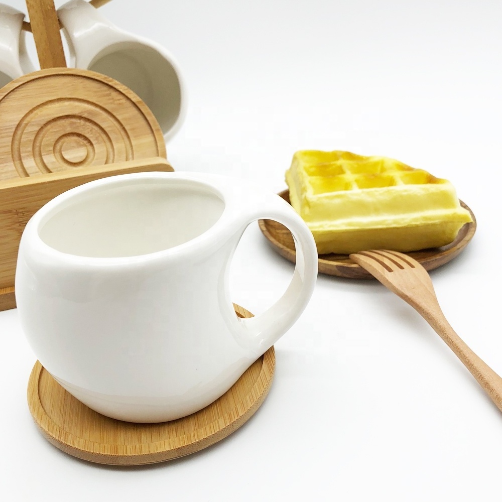 Bamboo Mug Rack Tree Coffee Tea Cup Organizer Hanger Holder with 6 Hooks Removable Bamboo Mug Stand