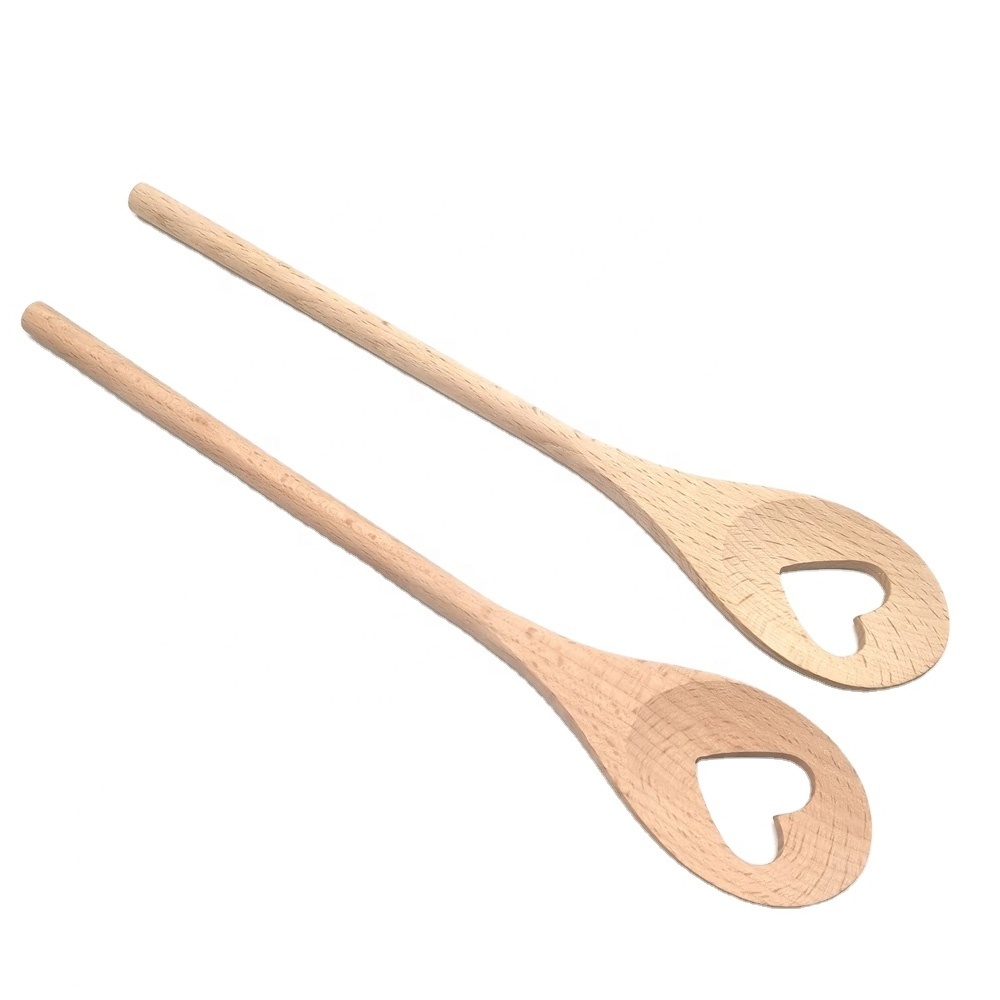 beech wooden heart shape slotted cooking tools utensil kitchen spoons