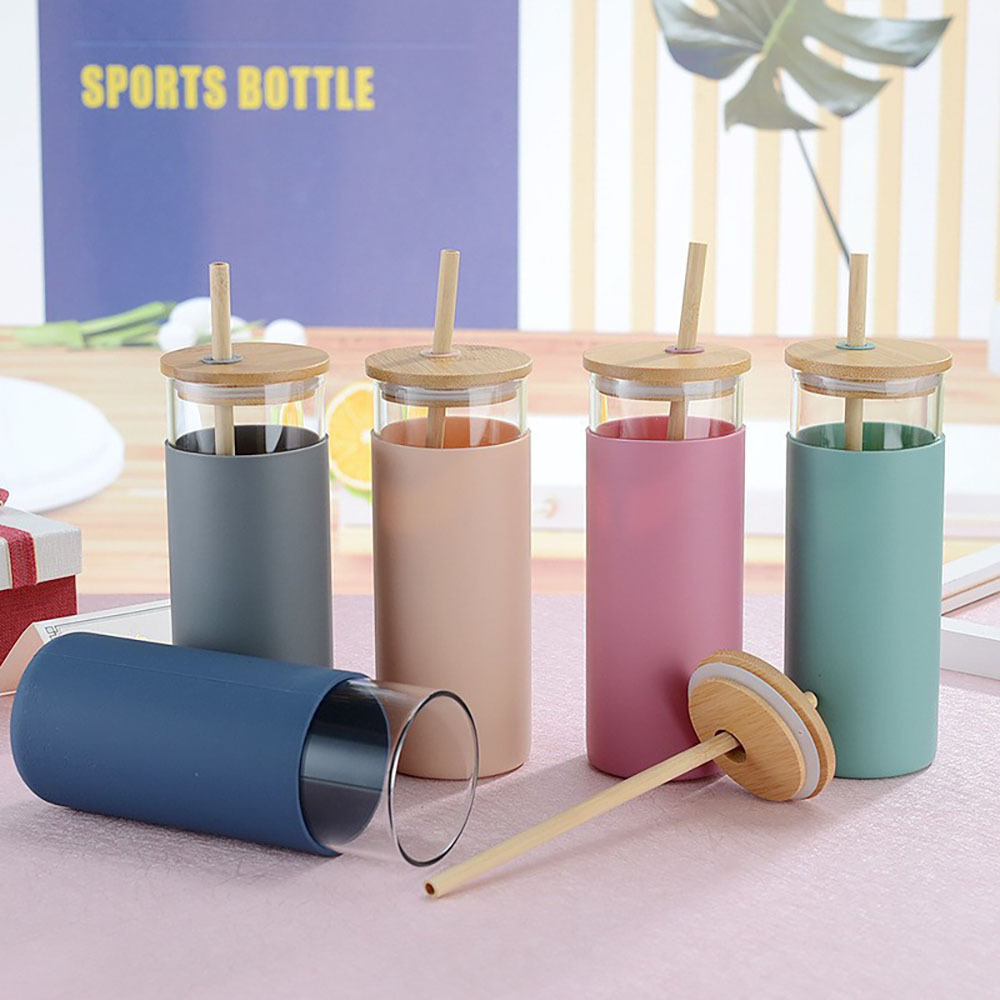 juice glass tumbler cups manufacturers with bamboo lids and straws